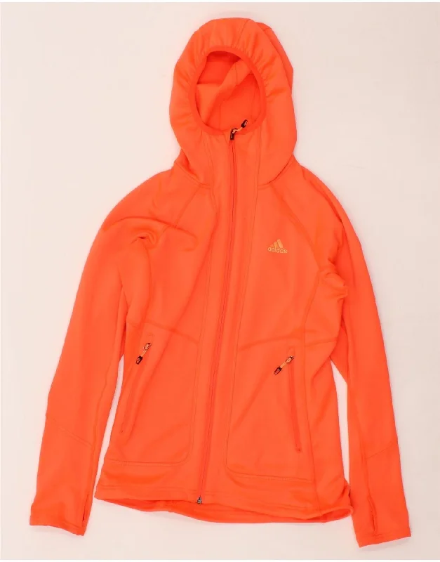 ADIDAS Womens Zip Hoodie Sweater UK 10 Small Orange Polyester