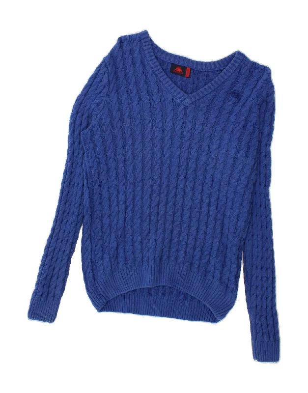 Final Clearance KAPPA Womens Loose Fit V-Neck Jumper Sweater UK 6 XS Blue Cotton