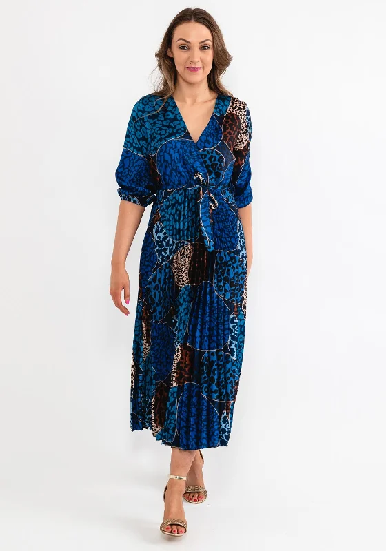 Friends and Family Sale Seventy1 One Size Leopard Print Pleat Maxi Dress, Royal Blue