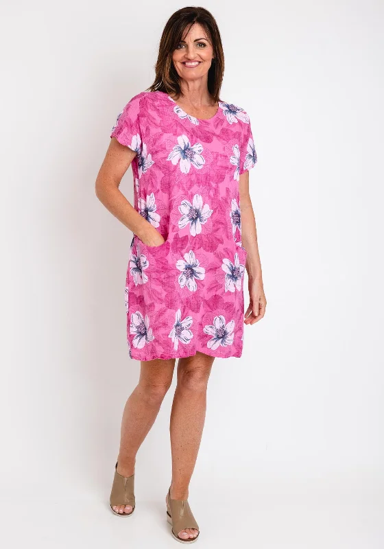 The Serafina Collection One Size Floral Print Cotton Tunic Dress, Pink