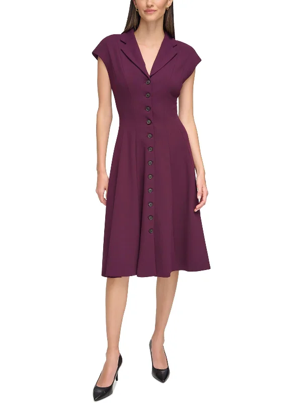 Womens Collar Career Fit & Flare Dress