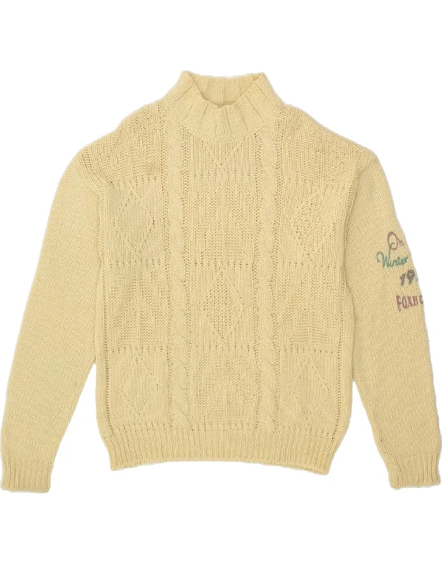 Get It Before It’s Gone VINTAGE Womens Graphic Turtle Neck Jumper Sweater UK 18 XL Yellow