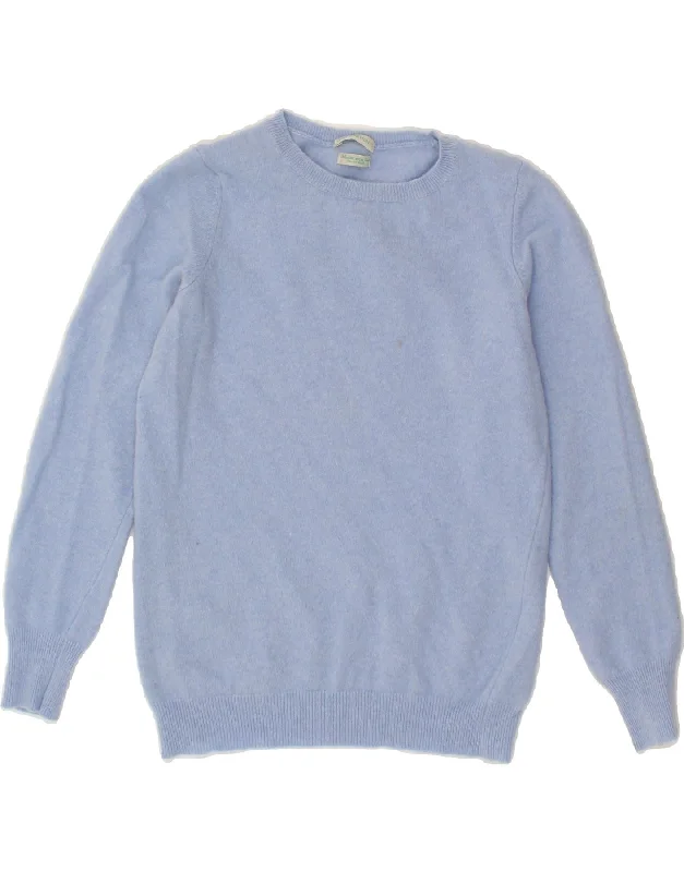 BENETTON Womens Crew Neck Jumper Sweater UK 10 Small Blue Merino Wool