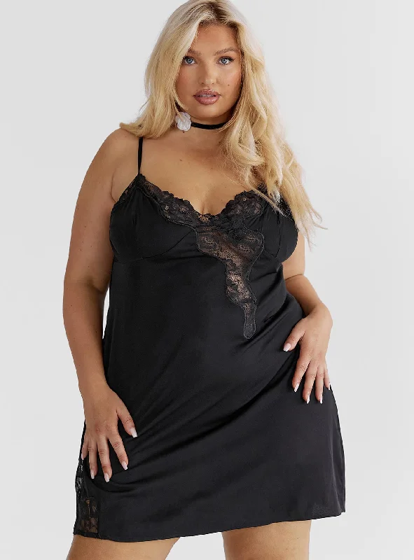 Exclusive Savings Agnola Lace Trim Mini Dress Black Curve