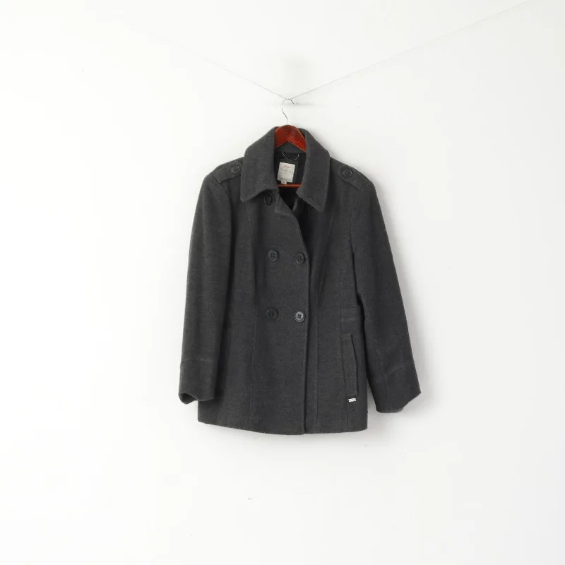 Super Deal s. Oliver Women 42 L Pea Coat Gray Wool Double Breasted Classic Jacket