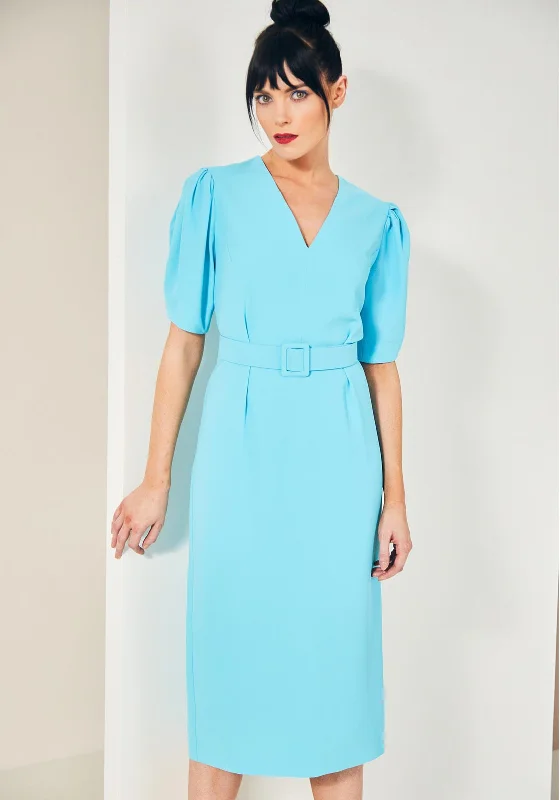 Get It Before It’s Gone Kate Cooper Belted Straight Midi Dress, Aqua
