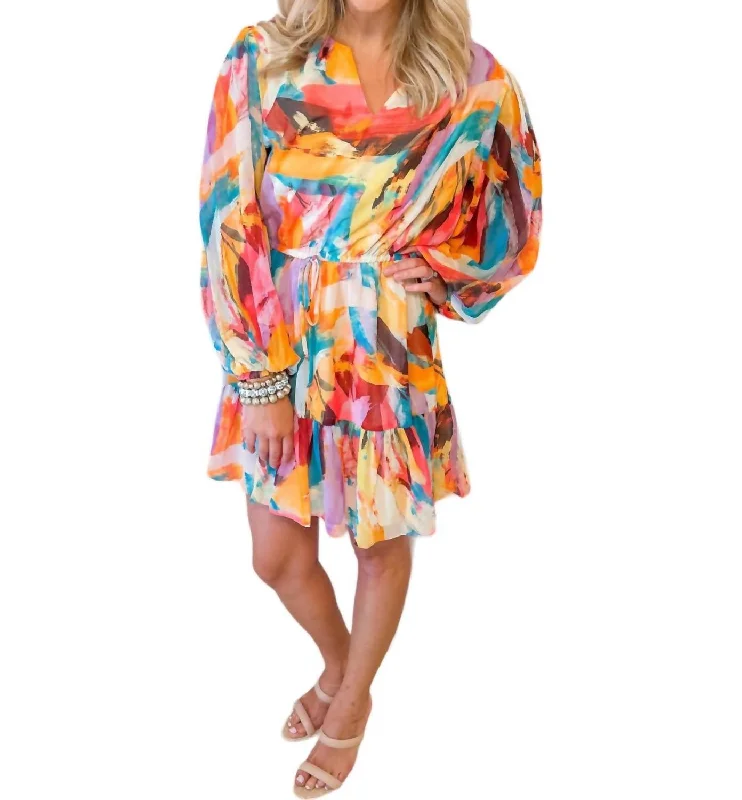 Brushstroke Olivia Dress In Multi-Colored