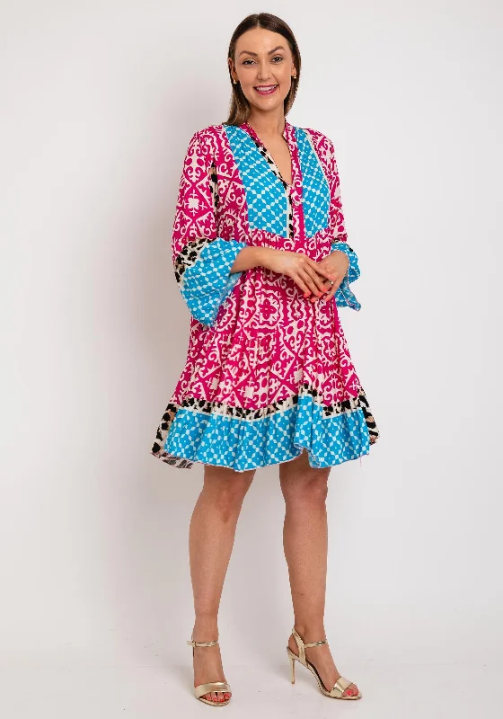 The Serafina Collection One Size Print Smock Dress, Pink Leopard