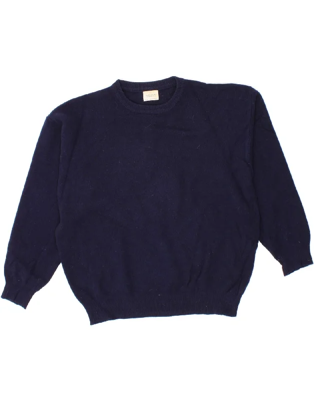 BENETTON Womens Crop Crew Neck Jumper Sweater UK 16 Large Navy Blue