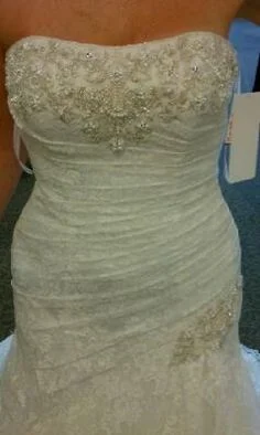 Stock Up and Save David's Bridal Strapless Lace A-line Gown with Side Split/9YP3344