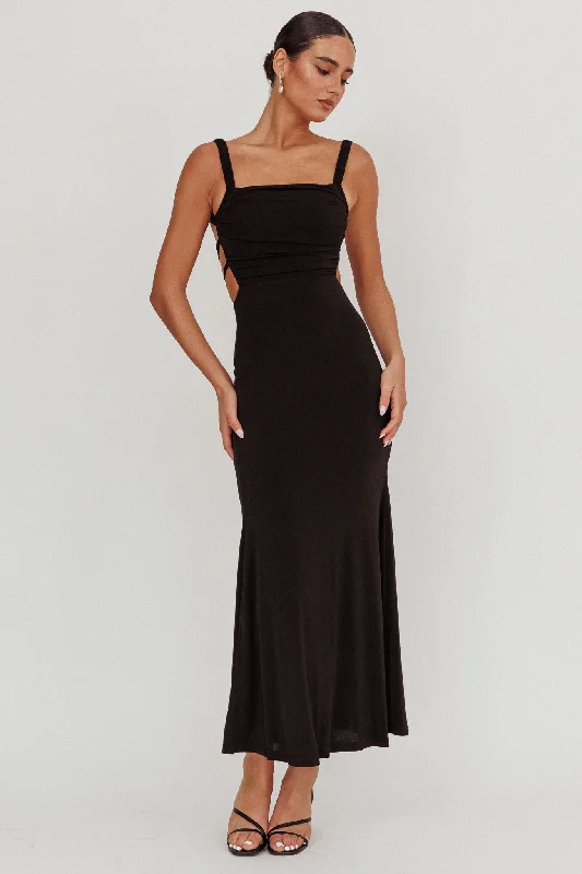 Fantastic Offers Dream Crush Lace-Up Back Maxi Dress Black
