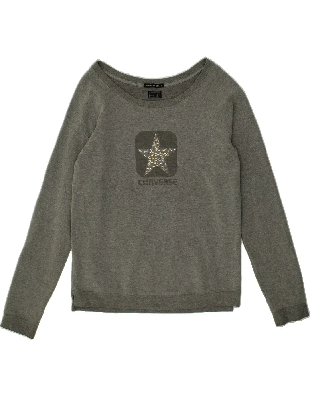 Limited Quantity CONVERSE Womens Graphic Sweatshirt Jumper UK 16 Large Grey Cotton