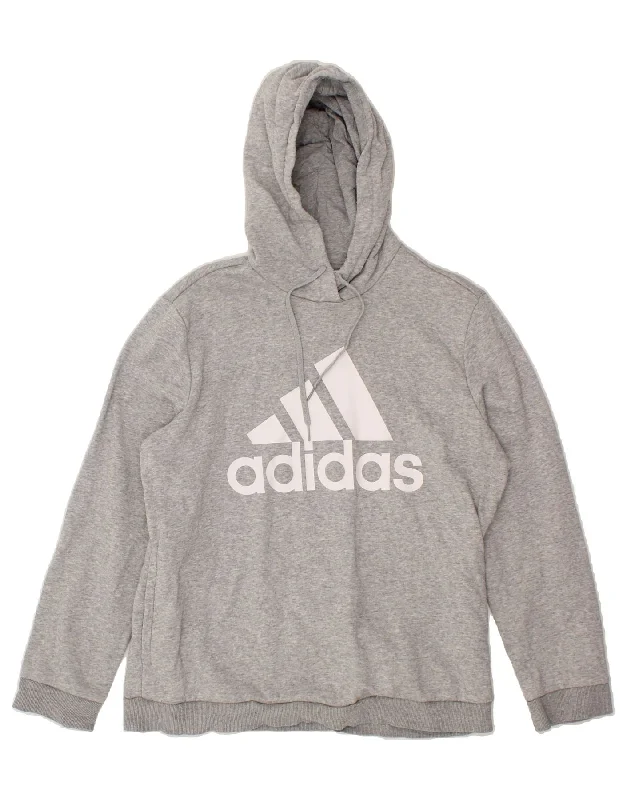 ADIDAS Womens Graphic Hoodie Jumper UK 20/22 XL Grey Cotton