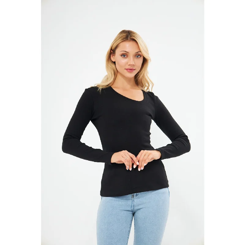 Don't Miss Black Rib Cross Scoop Neck Top
