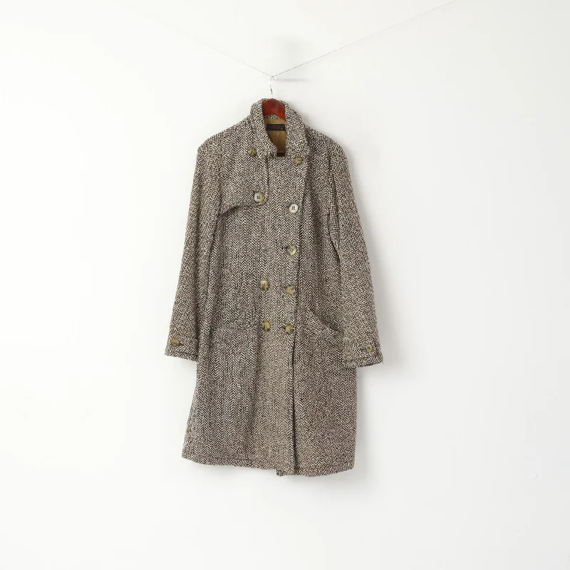 Epic Deals Replay Women XL (L) Coat Brown Wool Herringbone Double Breasted Vintage