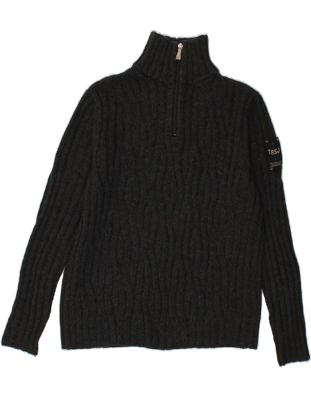 Best Seller TRUSSARDI Womens Zip Neck Jumper Sweater UK 14 Large Black Wool