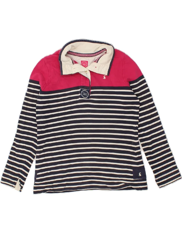 Deal Frenzy JOULES Womens Button Neck Sweatshirt Jumper UK 12 Medium Navy Blue Striped