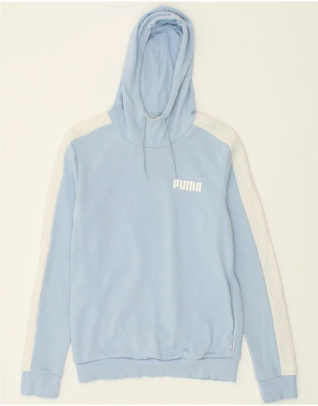 PUMA Womens Hoodie Jumper UK 12 Medium Blue Colourblock Cotton