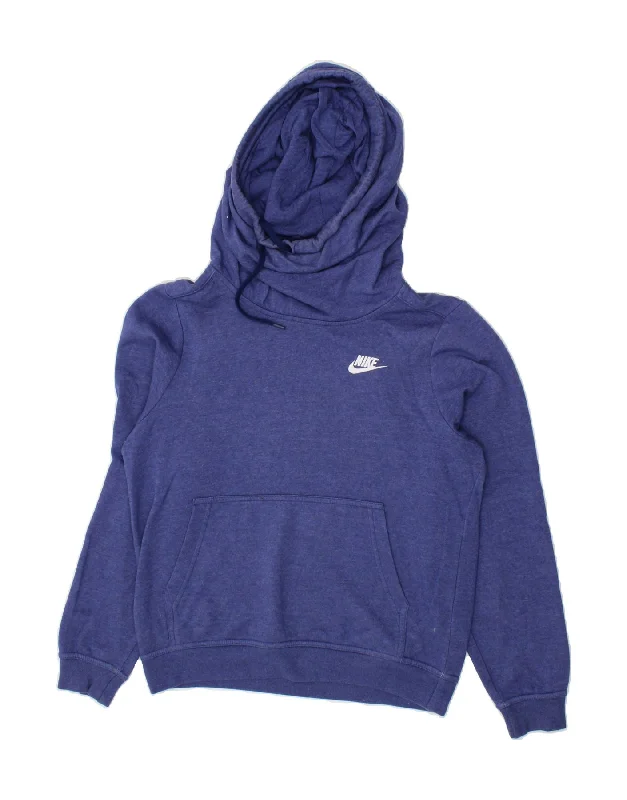 New Deals NIKE Womens Oversized Hoodie Jumper UK 6 XS Blue Cotton