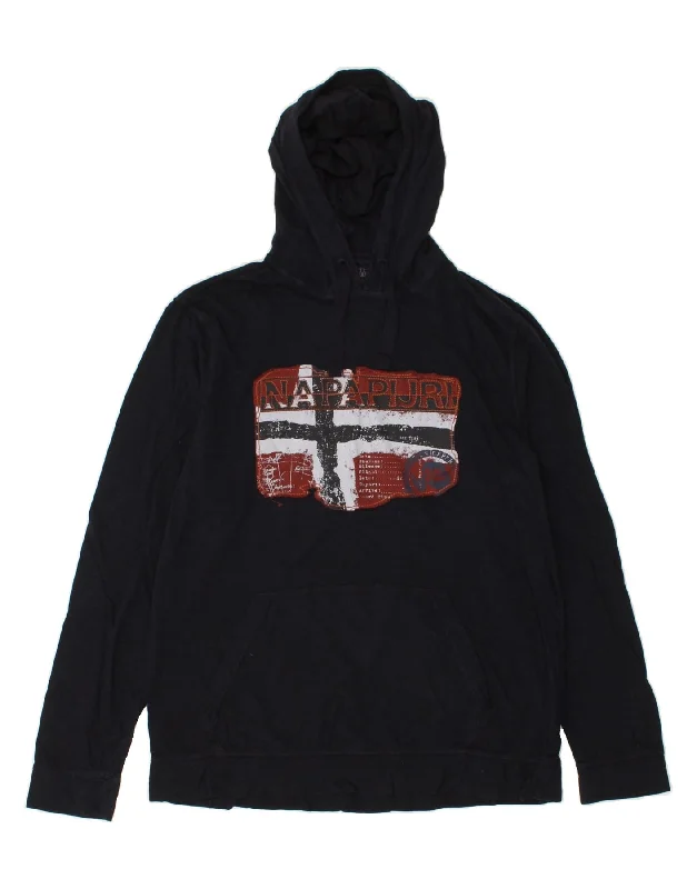 New Markdowns NAPAPIJRI Womens Graphic Hoodie Jumper UK 16 Large Navy Blue Cotton