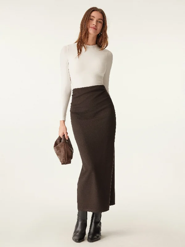 Heat-Tech Ruched Side Pencil Maxi Skirt