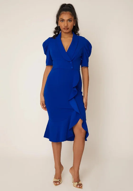 Quick Sale Girl In Mind Gina Ruffle Midi Dress, Cobalt