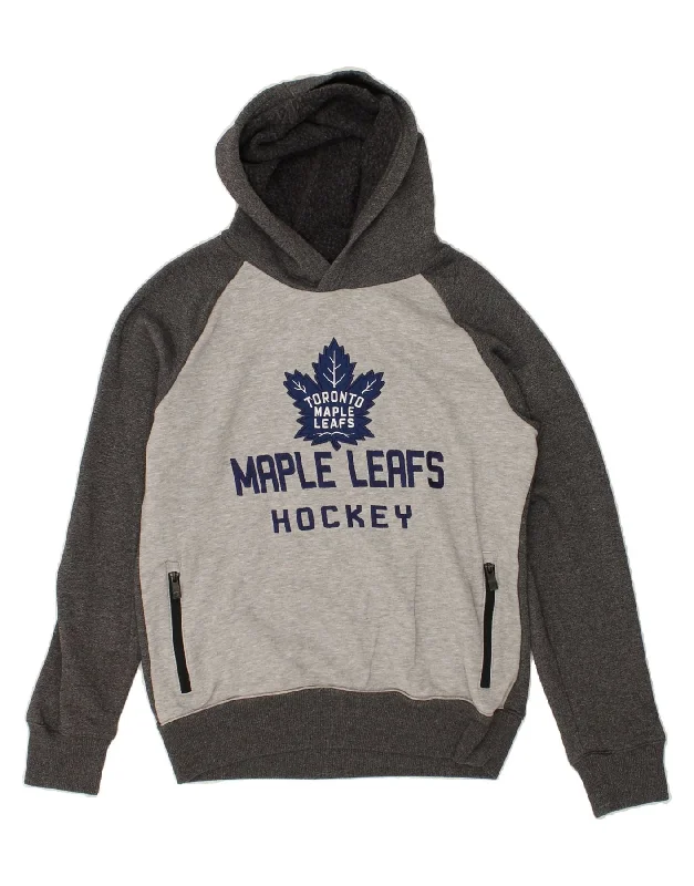 NFL Womens Maple Leafs Graphic Hoodie Jumper UK 14 Medium Grey Colourblock