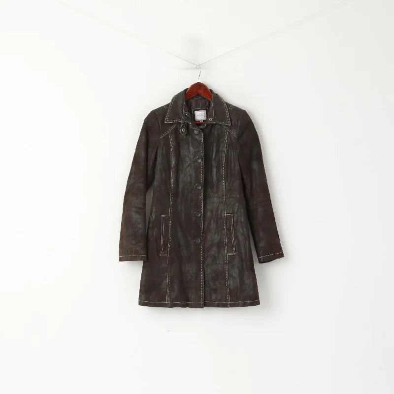 Savings Alert Monnari Women 36 S Leather Jacket Brown Vintage Single Breasted Shiny Coat