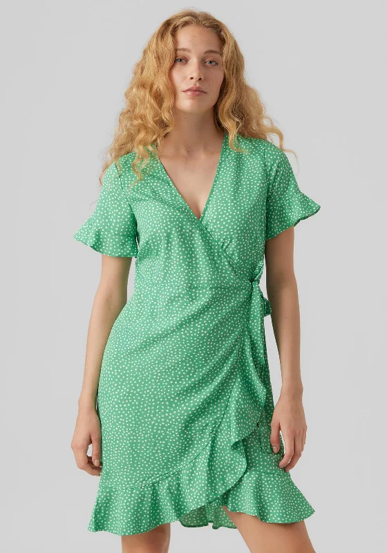 Deal Frenzy Vero Moda Polka Dot Wrap Mini Dress, Bright Green