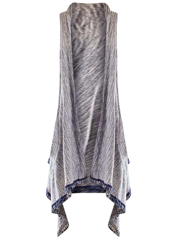 Clearance Sale Navy Blue & Gray Heathered Lightweight Long Sleeveless Vest