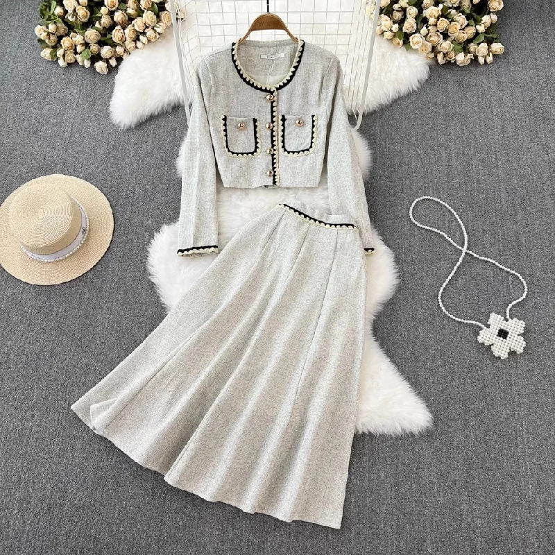Crazy Deals Fashion suit round neck short coat two-piece set      S4145