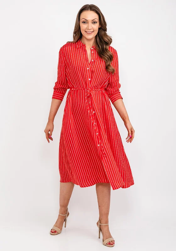 Deal Explosion Tommy Hilfiger Womens Stripped Rope Print Midi Shirt Dress, Red