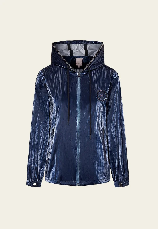 Act Now Dark Blue Hooded Windbreaker Jacket