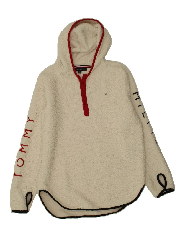 Crazy Deals TOMMY HILFIGER Womens Oversized Hooded Fleece Jumper UK 6 XS Off White