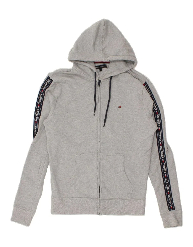 TOMMY HILFIGER Womens Graphic Zip Hoodie Sweater UK 16 Large Grey Cotton