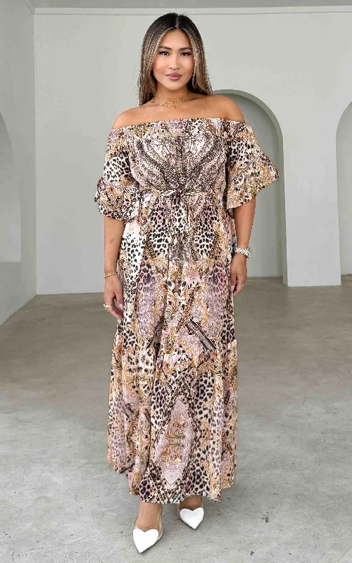 Unbeatable Prices Gamela Gem Embellished Maxi Dress - Beige Leopard Multi Print