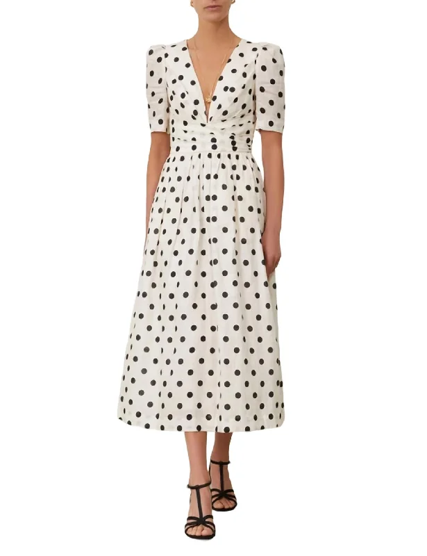 Act Fast V-Neck Midi Dress In Cream