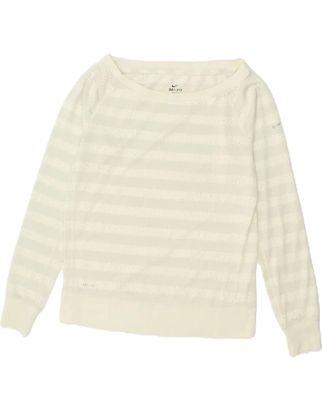 Steals and Deals NIKE Womens Dri Fit Sweatshirt Jumper UK 14 Medium White Striped