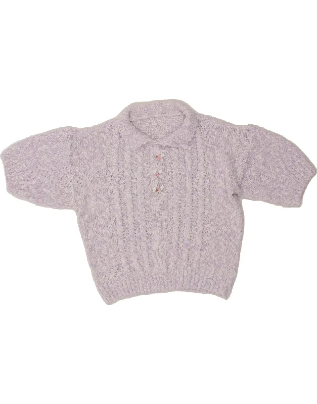 Super Sale VINTAGE Womens Short Sleeve Polo Neck Jumper Sweater UK 10 Small Purple