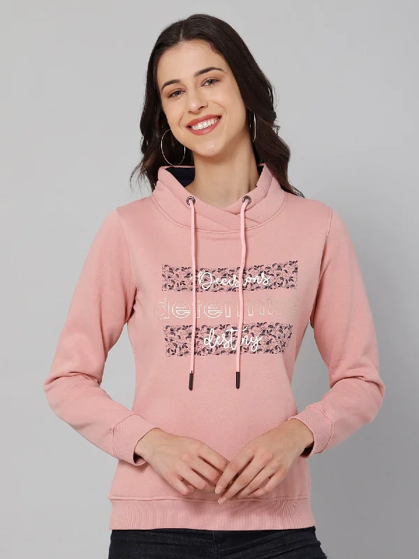 Deal Mania Women's Casual  Coral Regular Full Sleeve Pullover Sweatshirt