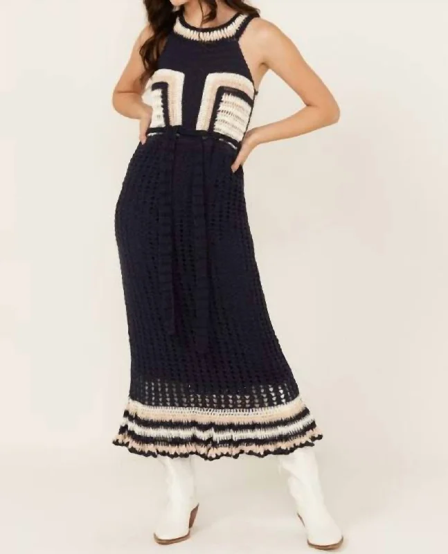 Crazy Deals Drew Hand Crochet Midi Dress In Navy