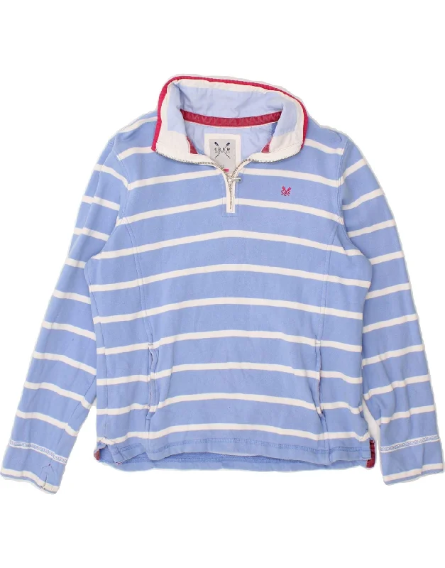 Deal Dash CREW CLOTHING Womens Zip Neck Sweatshirt Jumper UK 12 Medium  Blue Striped