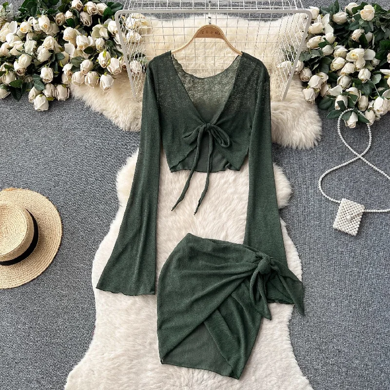 Price Meltdown sexy suit for women long-sleeved cardigan jacket + irregular skirt two-piece set   S4592