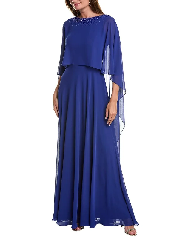 Quick Sale Teri Jon by Rickie Freeman Chiffon Capelet Gown