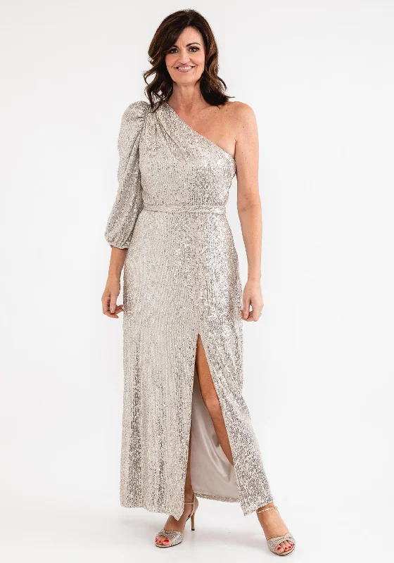 Super Savings Laura Bernal One Shoulder Sequin Maxi Dress, Nude