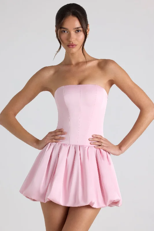 Final Clearance Lace-Up Bubble Hem Corset Mini Dress in Soft Pink