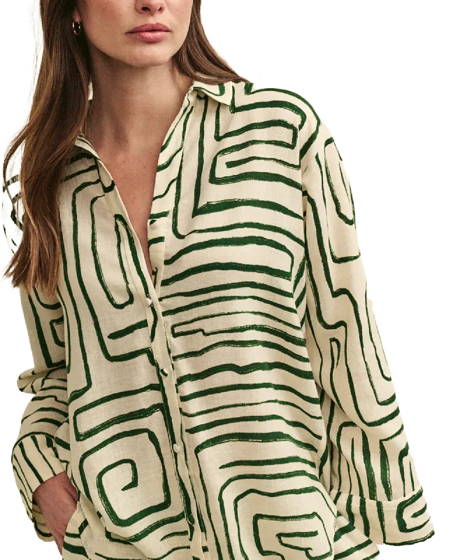 Fearne Cotton Linen-blend Abstract Shirt - Green