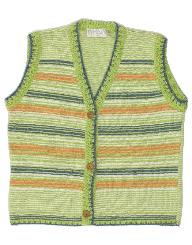 Referral Discount PHILOSOPHY Womens Sleeveless Cardigan Sweater UK 16 Large Green Striped