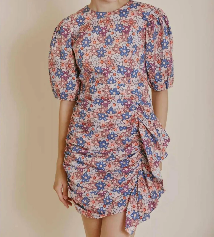 Get It Before It’s Gone Flower Fields Puff Sleeve Floral Dress In Pink/blue