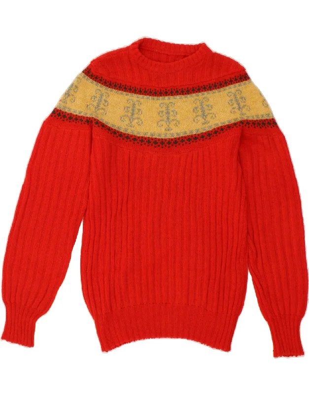 Lowest Price VINTAGE Womens Crew Neck Jumper Sweater UK 12 Medium Red Fair Isle